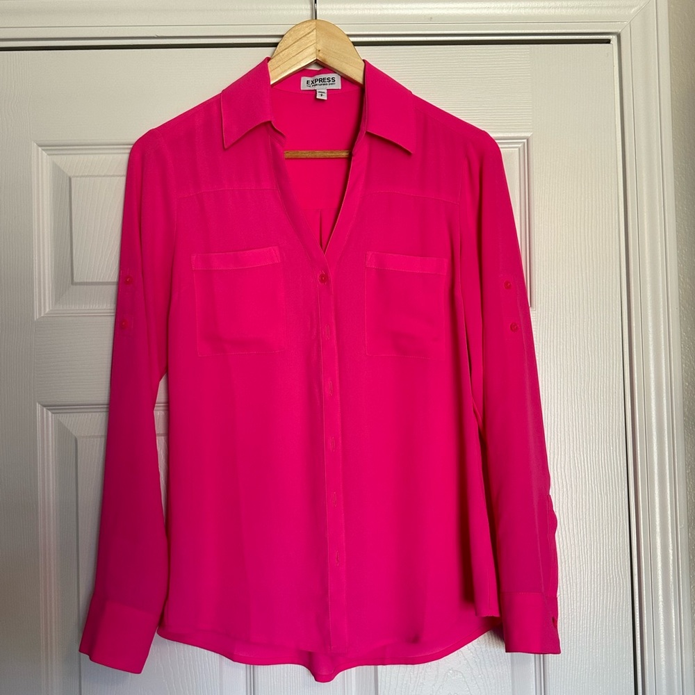 Hot Pink Express Portofino Button-Up Blouse